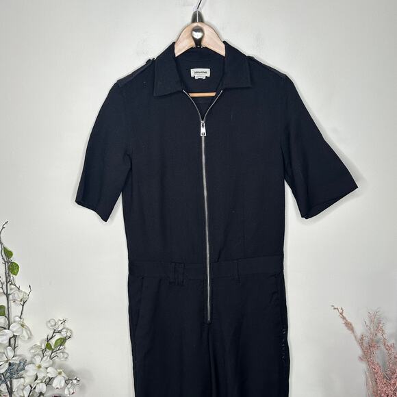 ZADIG & VOLTAIRE City Agrafes Zip Front Jumpsuit Wool Black Sz 38 / M {GG12} - Picture 4 of 11
